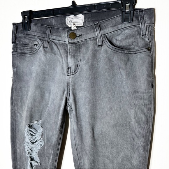 Current/Elliott Destroyed Busted Knee Grunge Moto Gray Skinny Jeans - Picture 7 of 15